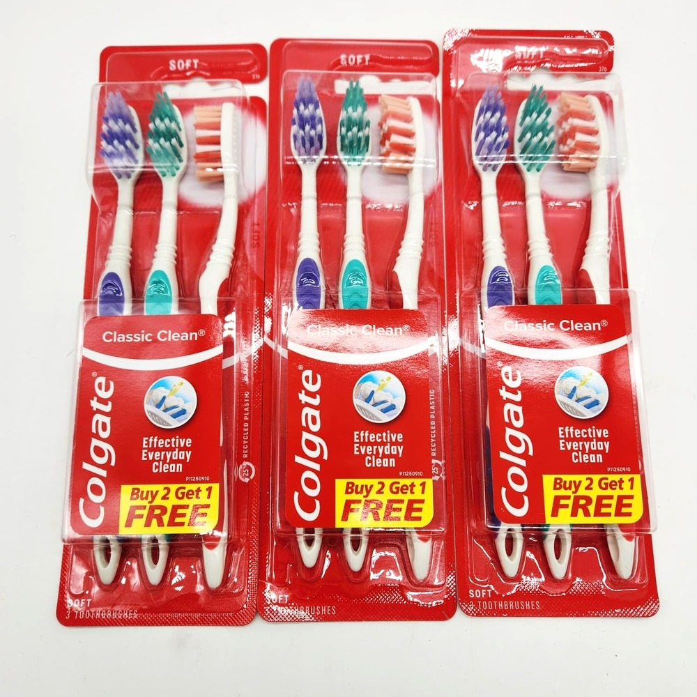 Colgate‎ Classic Clean Toothbrush Soft 3 Packs of 3 Total 9 Brushes New Sealed
